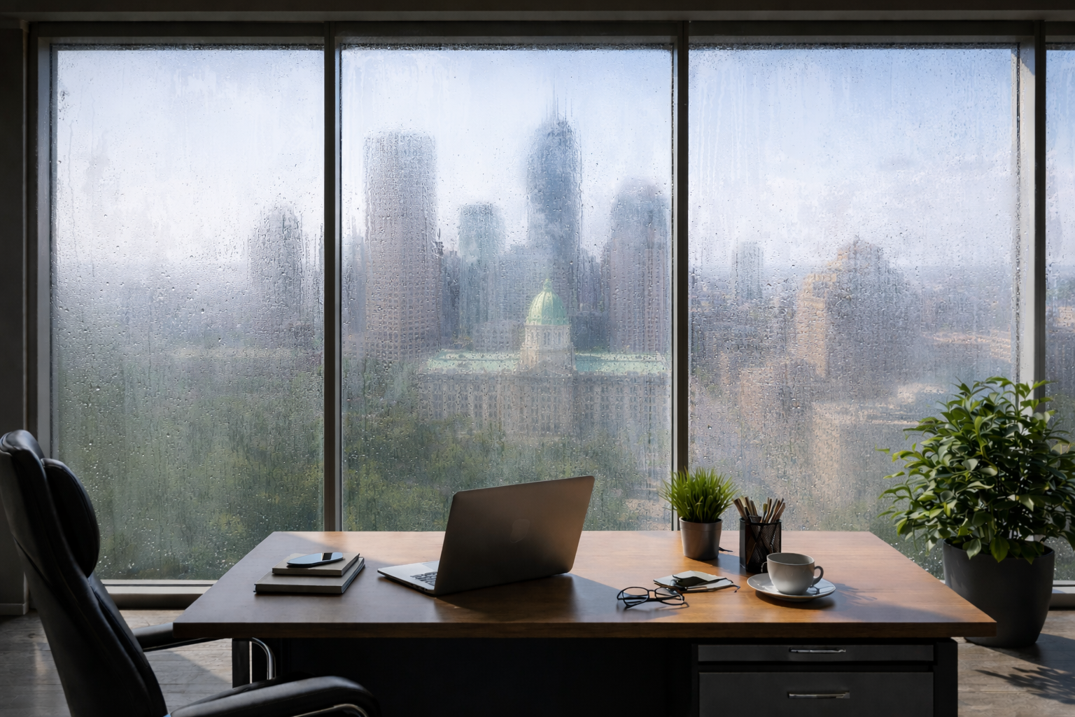 Commercial glass before replacement in Indiana