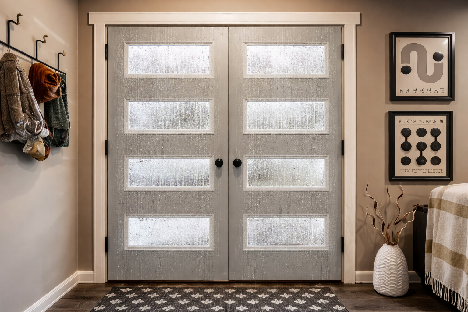 Broken door glass before replacement in Indiana